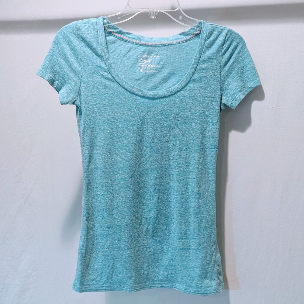 American Eagle Light Blue Scoop Neck Shirt Sz S/P